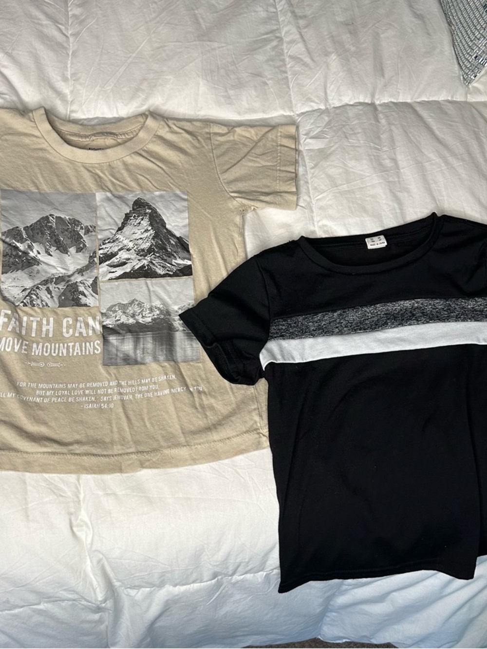 Graphic Mountain Tee + Black Stripe Tee - Neutral & Black
